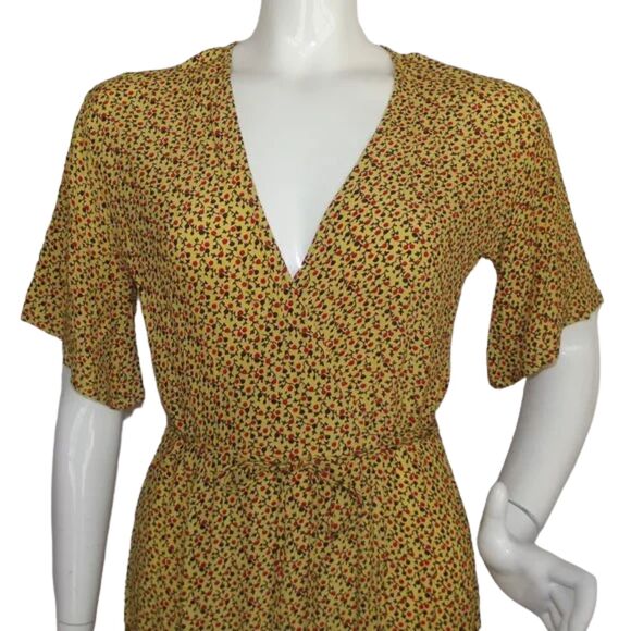 FAITHFULL THE BRAND Dress, 8, True Wrap, Short sleeves, Yellow/Floral print - Picture 2 of 13
